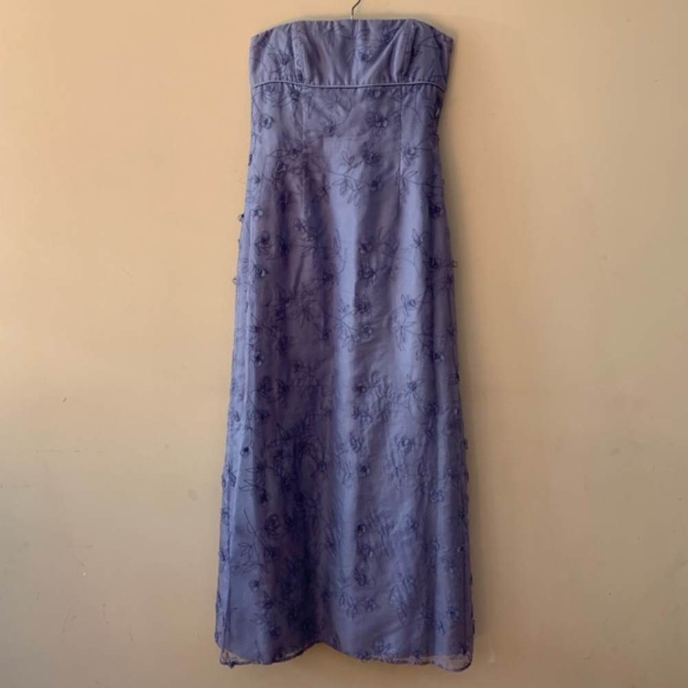 Nicole Miller blue silk strapless dress 10